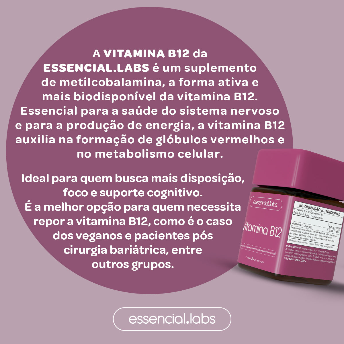 Vitamina B12 - Essencial Labs - 30 comprimidos