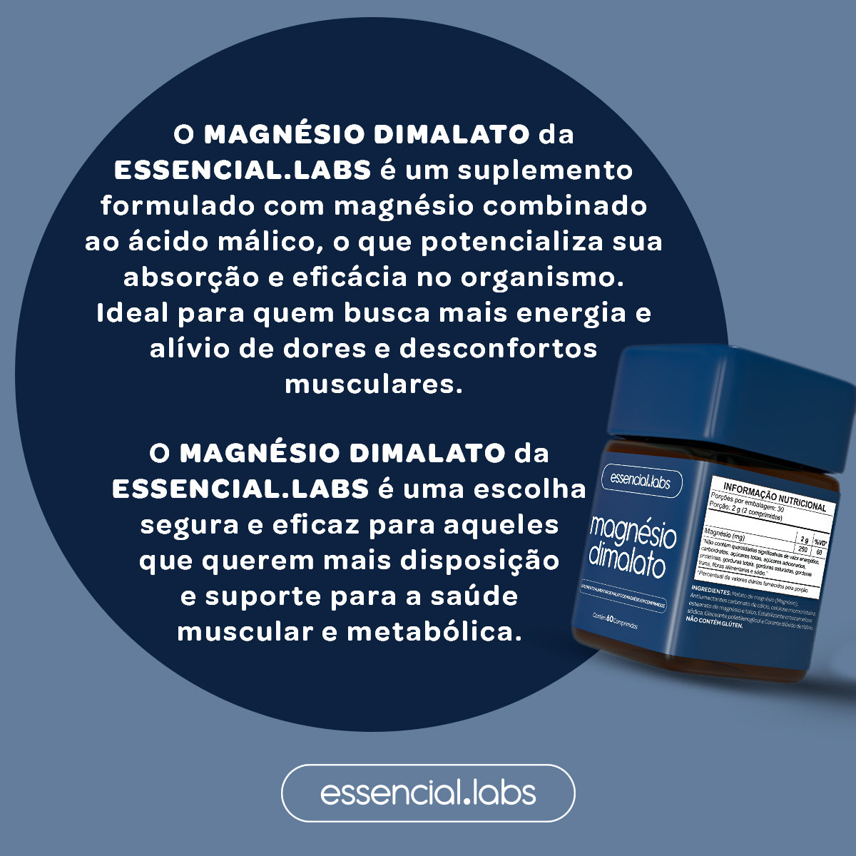 Magnésio Dimalato - Essencial Labs - 60 comprimidos