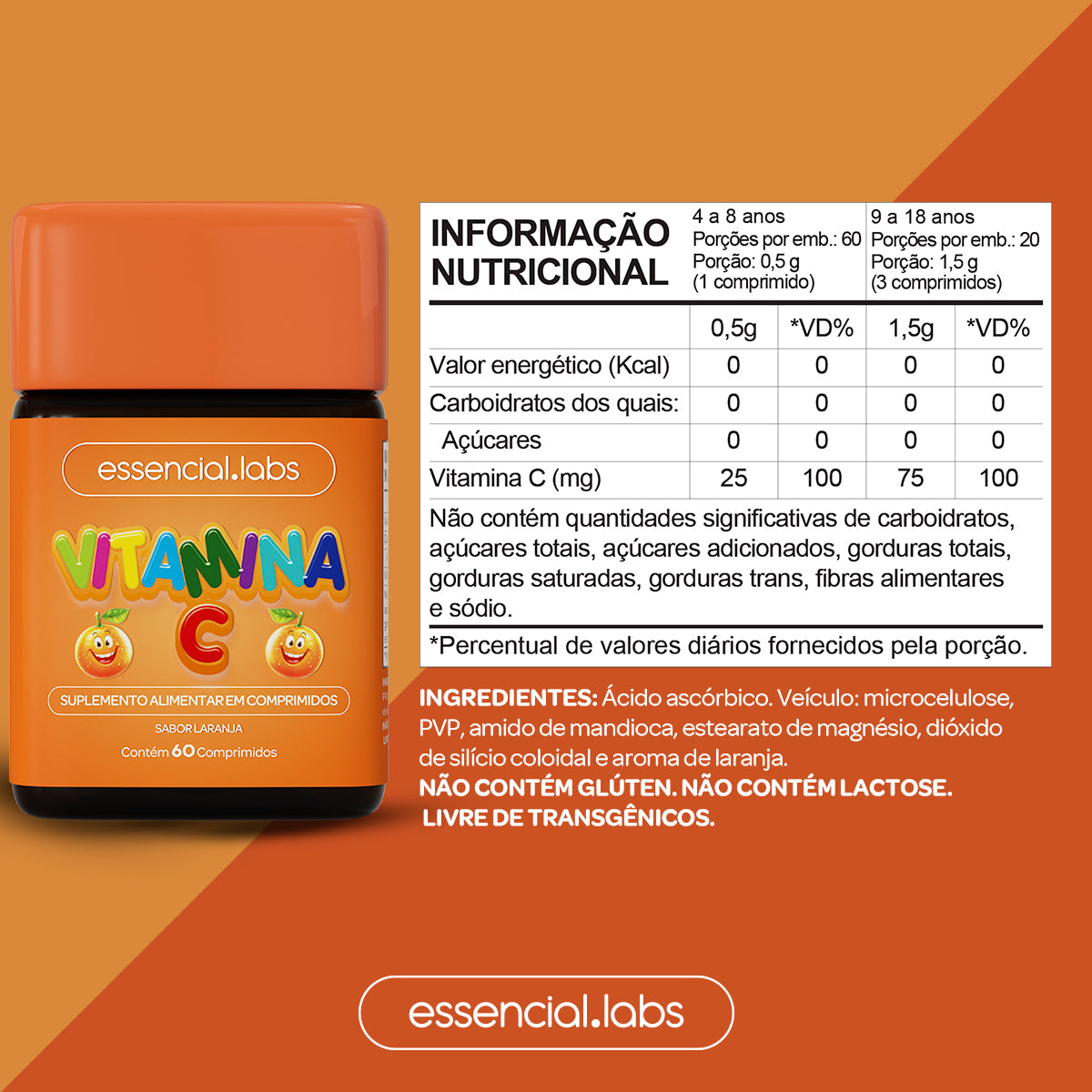 Vitamina C Kids - Essencial Labs - 60 comprimidos
