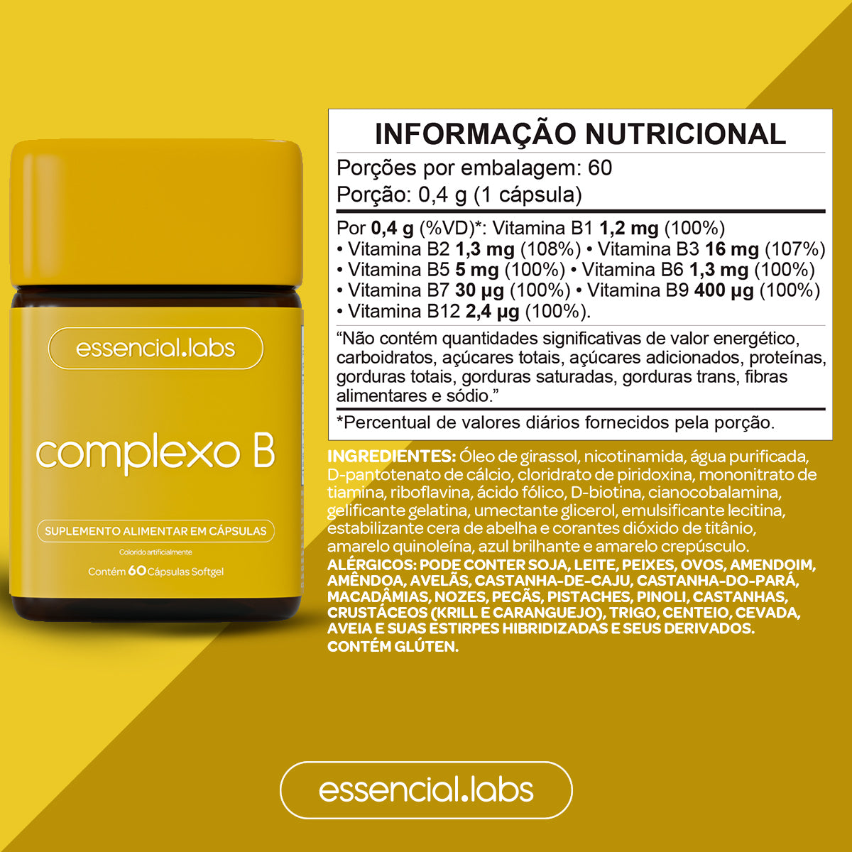 Complexo B - Essencial Labs - 60 Cápsulas Softgel