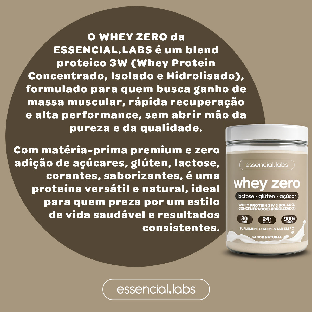 Whey Protein Zero Lactose - Essencial Labs - 900g