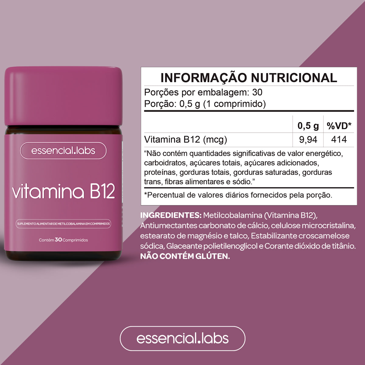 Vitamina B12 - Essencial Labs - 30 comprimidos