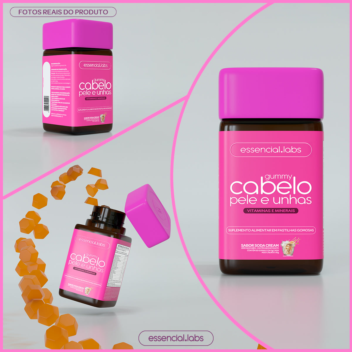 Gummy Cabelo, Pele e Unhas - Essencial Labs - Sabor Soda Cream
