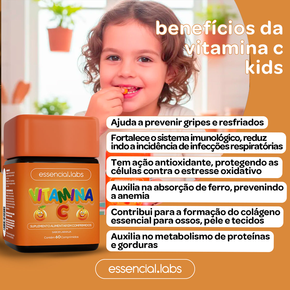 Vitamina C Kids - Essencial Labs - 60 comprimidos