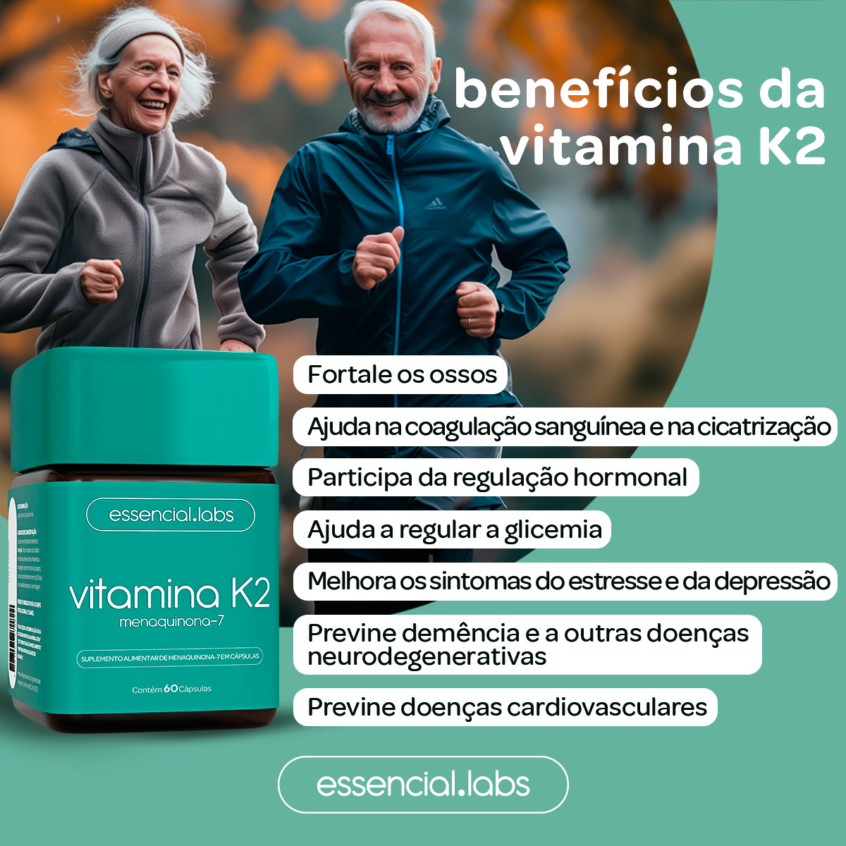 Vitamina K2 - Essencial Labs  -60 cápsulas
