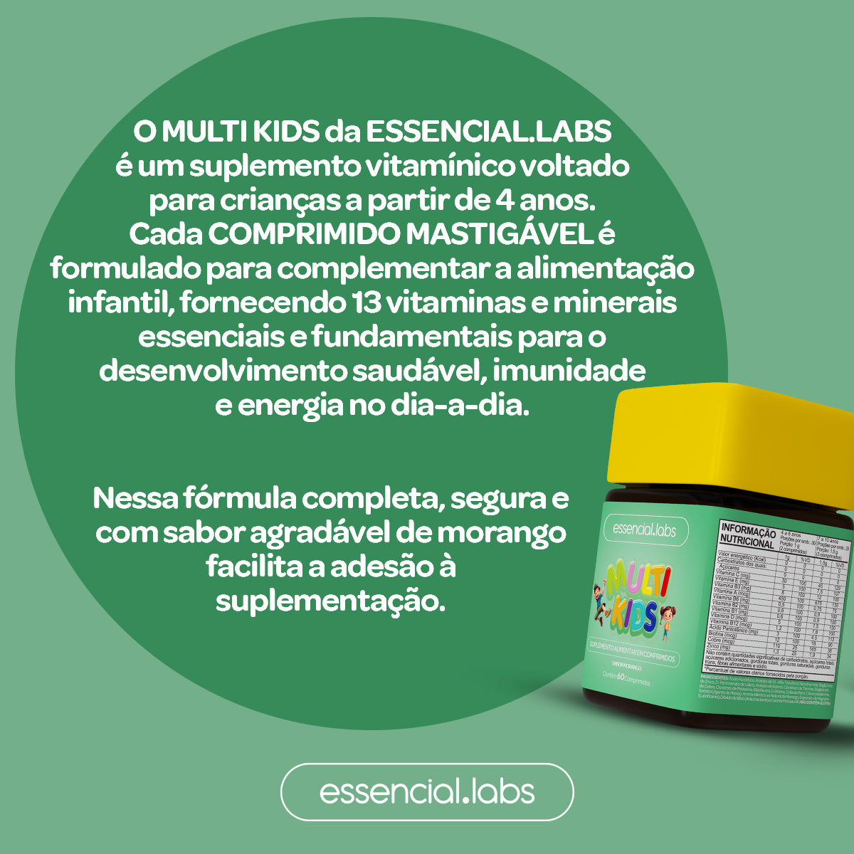 Multi Kids de A a Zinco - Essencial Labs - 60 comprimidos
