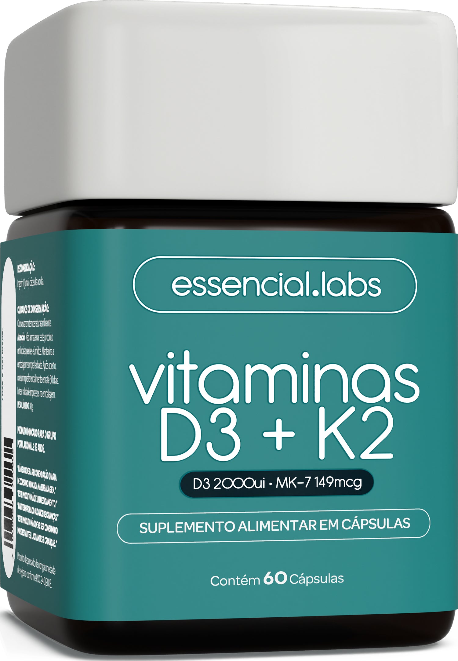 Vitaminas D3 + K2 - Essencial Labs - 60 cápsulas