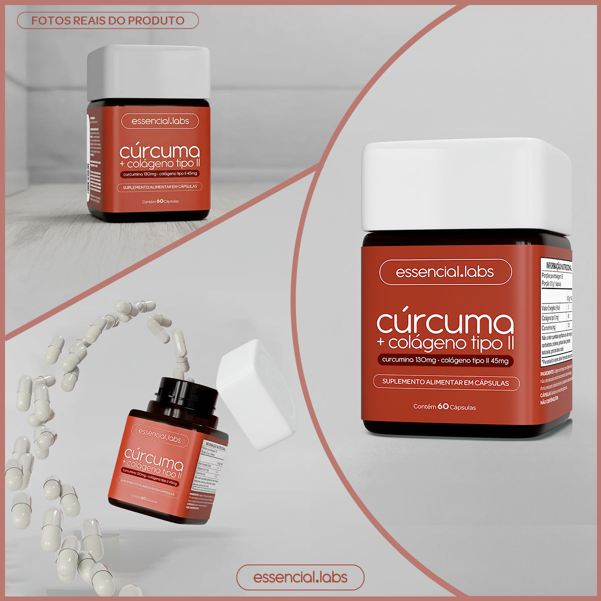 Cúrcuma + Colágeno Tipo II - Essencial Labs - 60 cápsulas