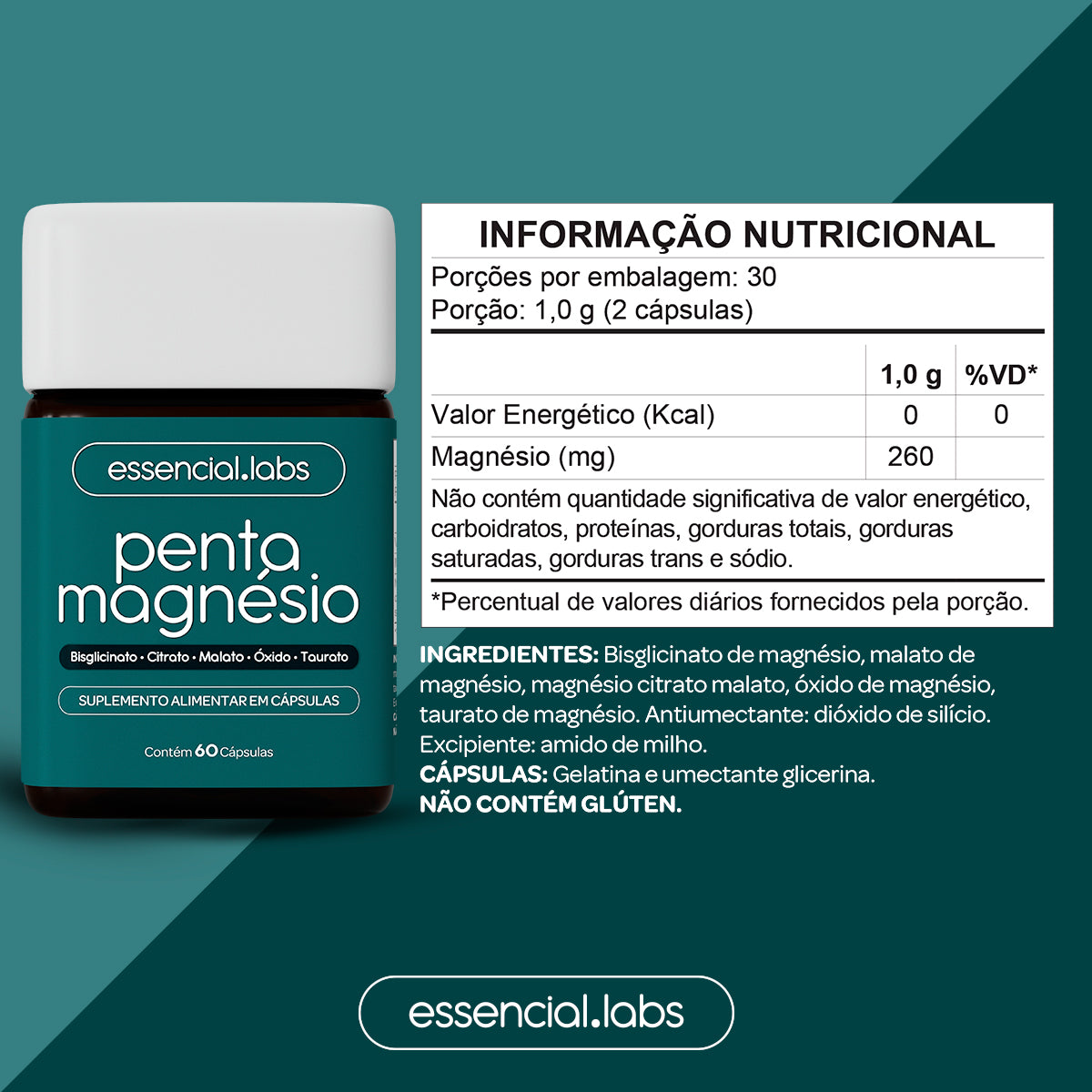 Penta Magnésio - Essencial Labs - 60 cápsulas