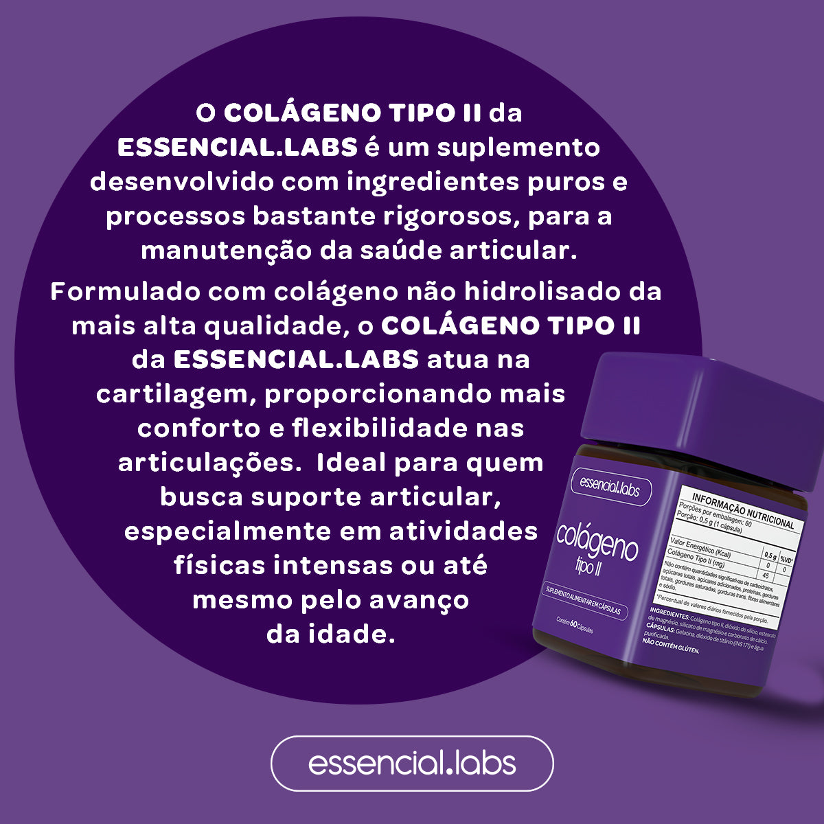Colágeno Tipo II - Essencial Labs - 60 cápsulas
