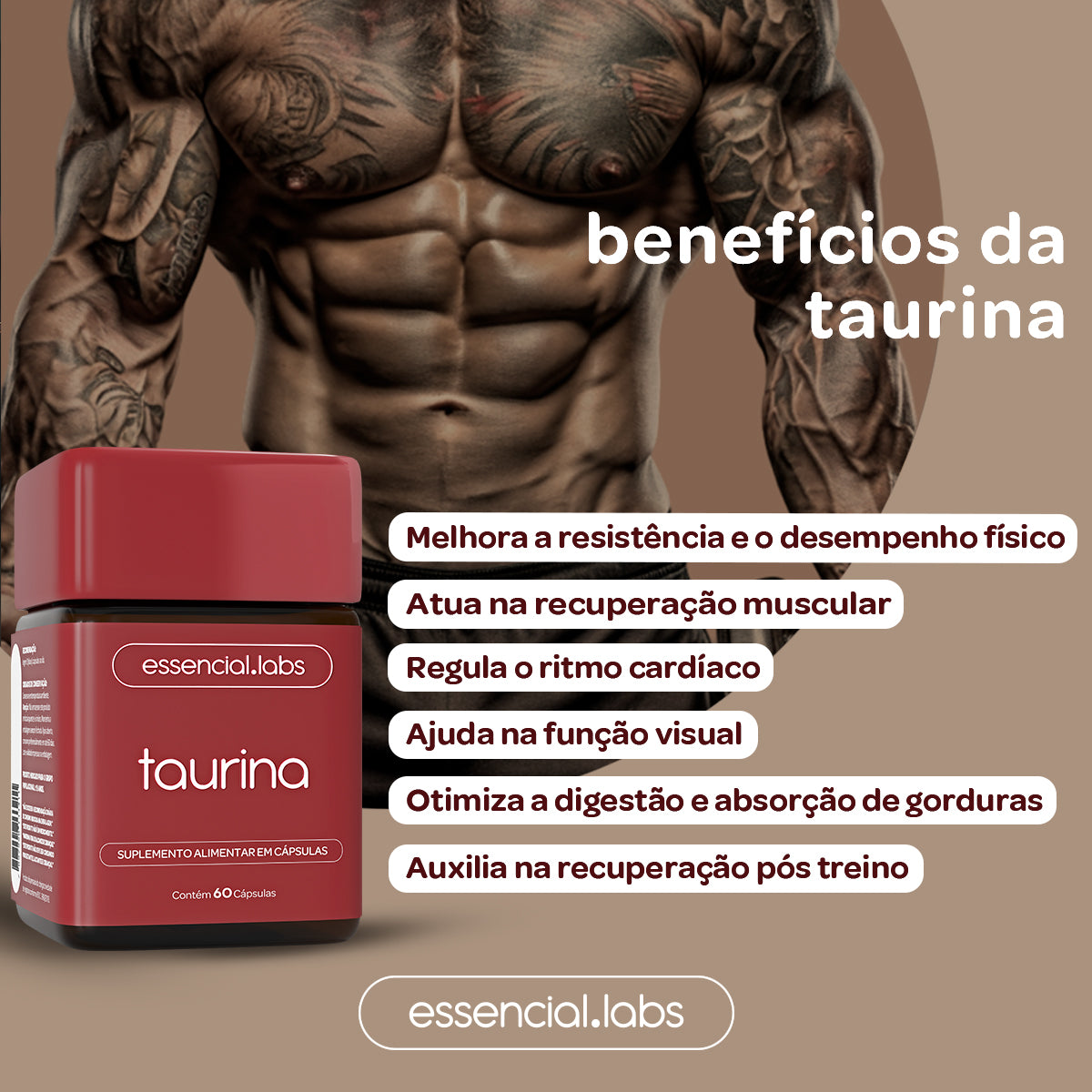 Taurina - Essencial Labs - 60 cápsulas