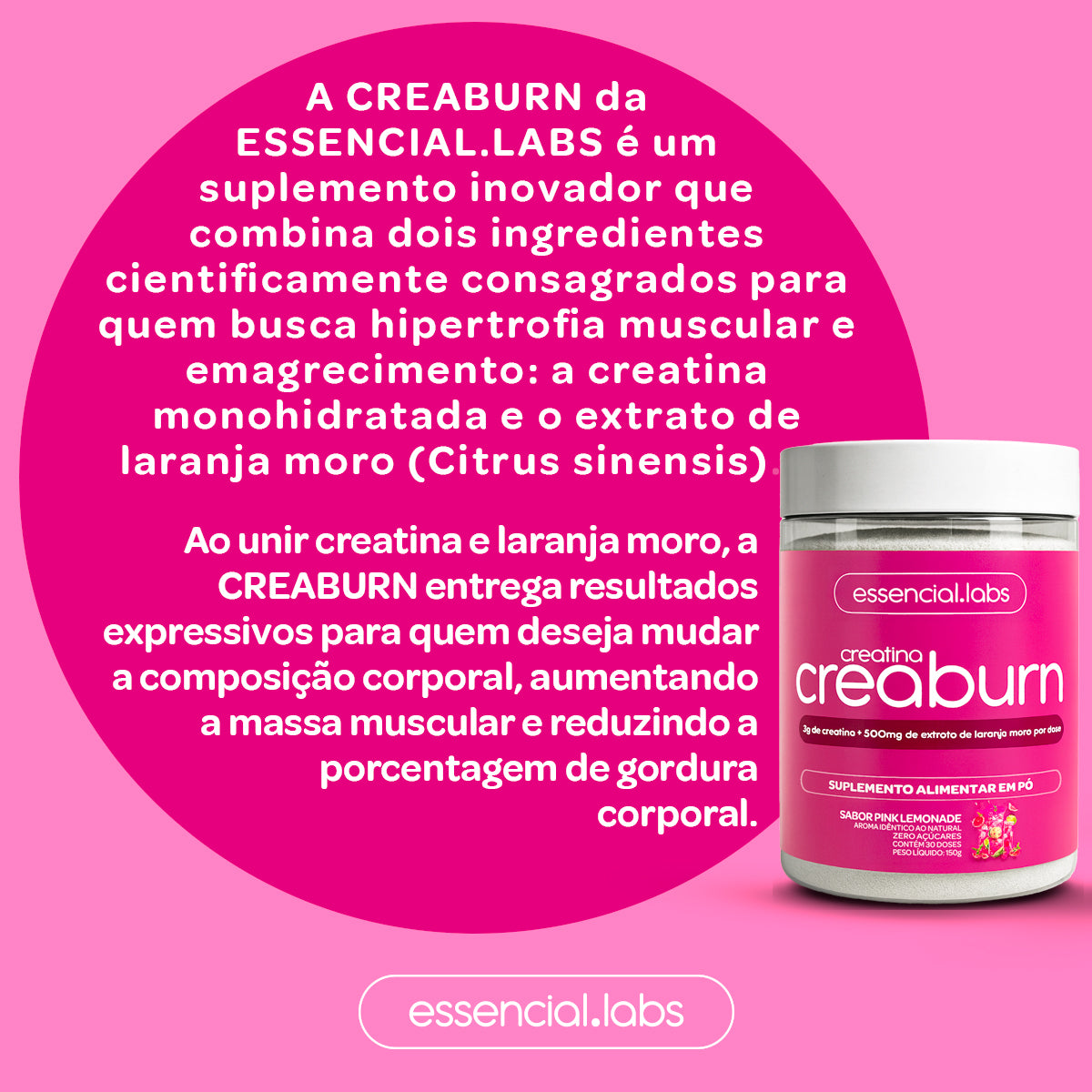Creaburn Sabor Pink Lemonade - Essencial Labs - 150g