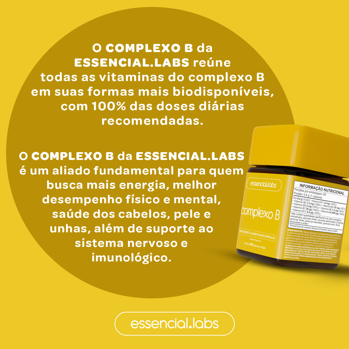 Complexo B - Essencial Labs - 60 Cápsulas Softgel