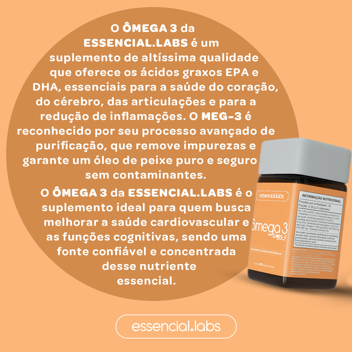 Ômega 3 - Essencial Labs - 90 Cápsulas Softgel