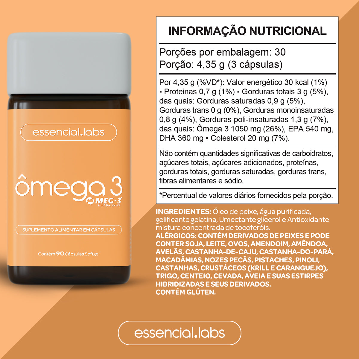 Ômega 3 - Essencial Labs - 90 Cápsulas Softgel