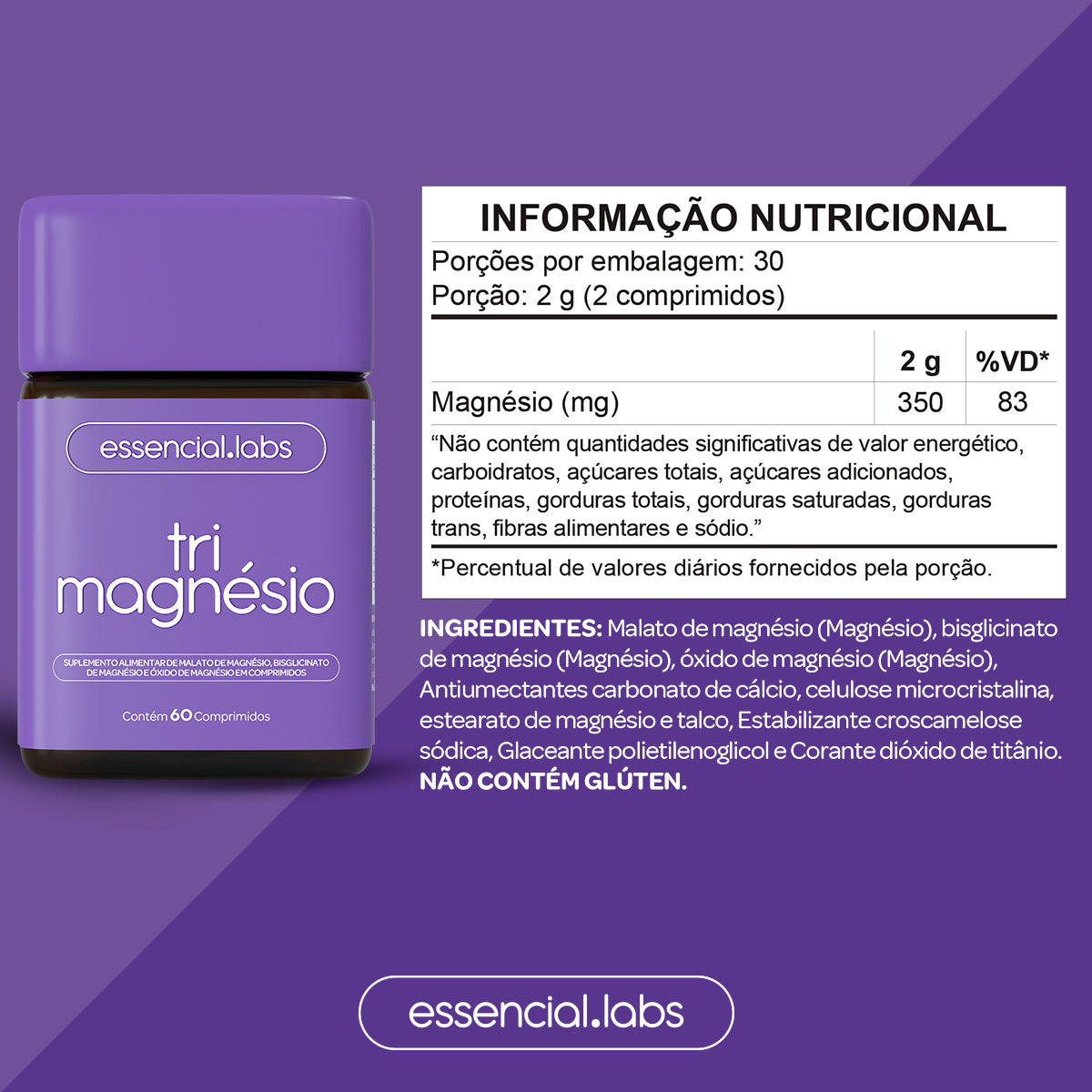 Tri Magnésio - Essencial Labs - 60 comprimidos