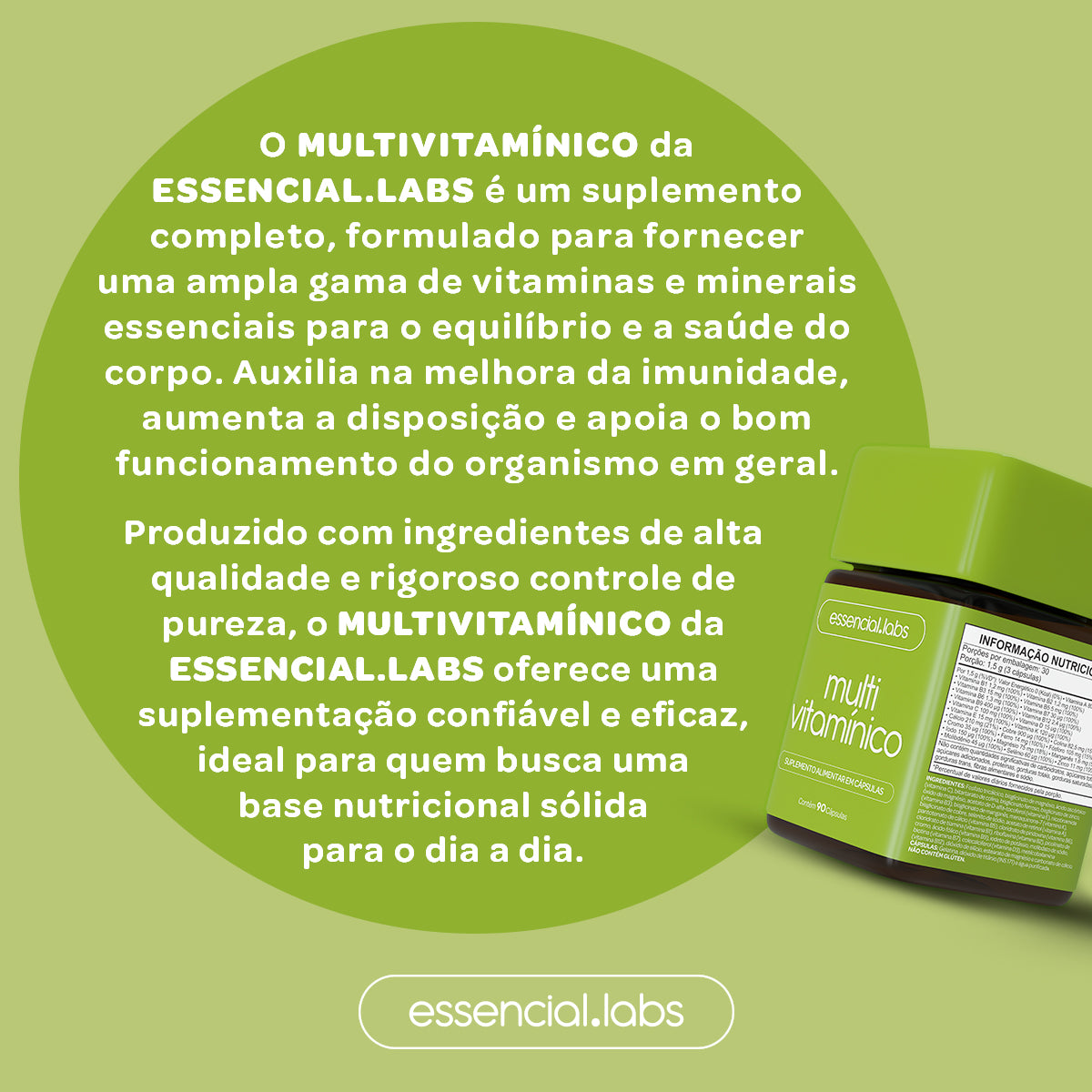 Multivitaminico de A a Zinco - Essencial Labs - 90 cápsulas