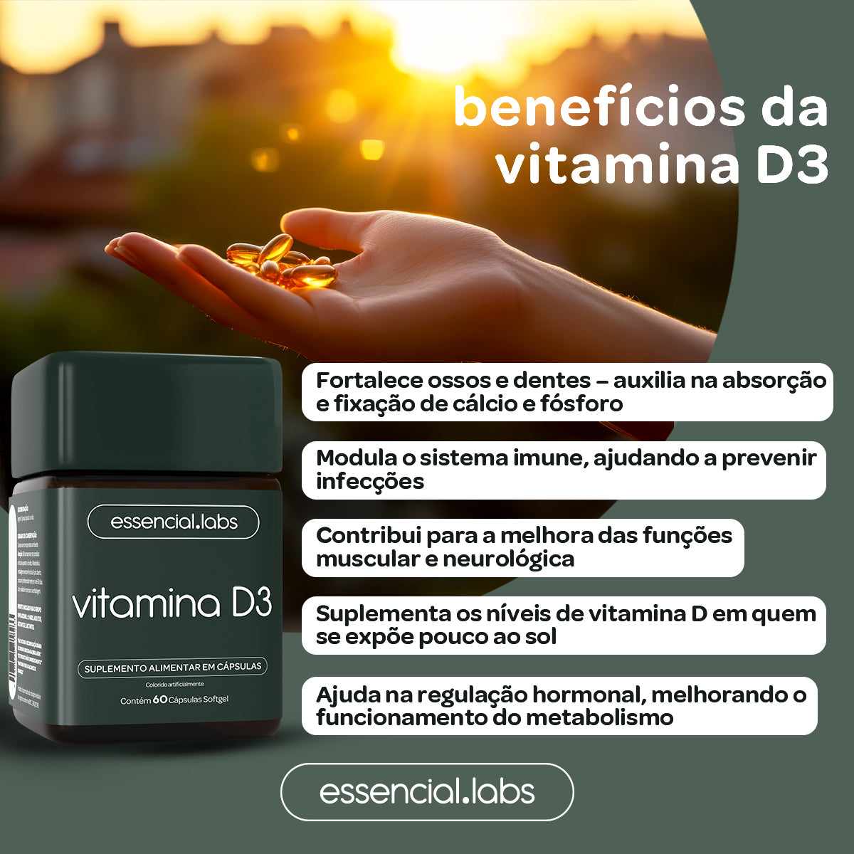 Vitamina D3 - Essencial Labs - 60 Cápsulas Softgel