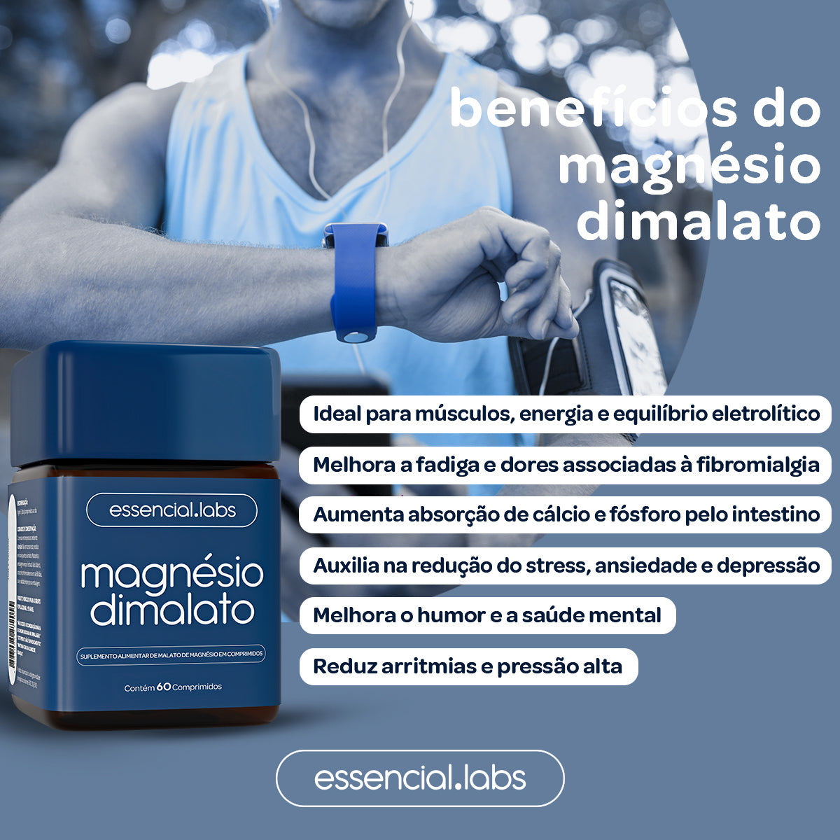 Magnésio Dimalato - Essencial Labs - 60 comprimidos