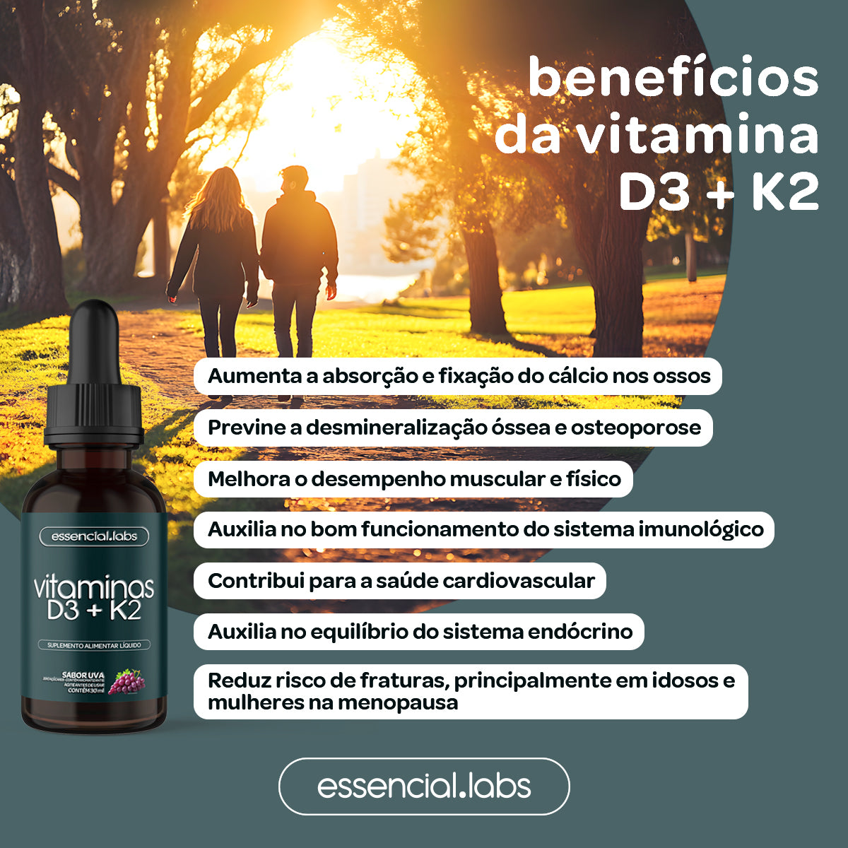 Vitaminas D3 + K2 - Essencial Labs - 30ml