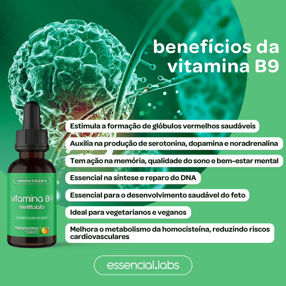 Vitamina B9 Metilfolato - Essencial Labs - 30ml