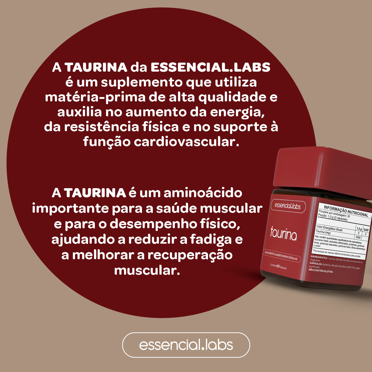 Taurina - Essencial Labs - 60 cápsulas