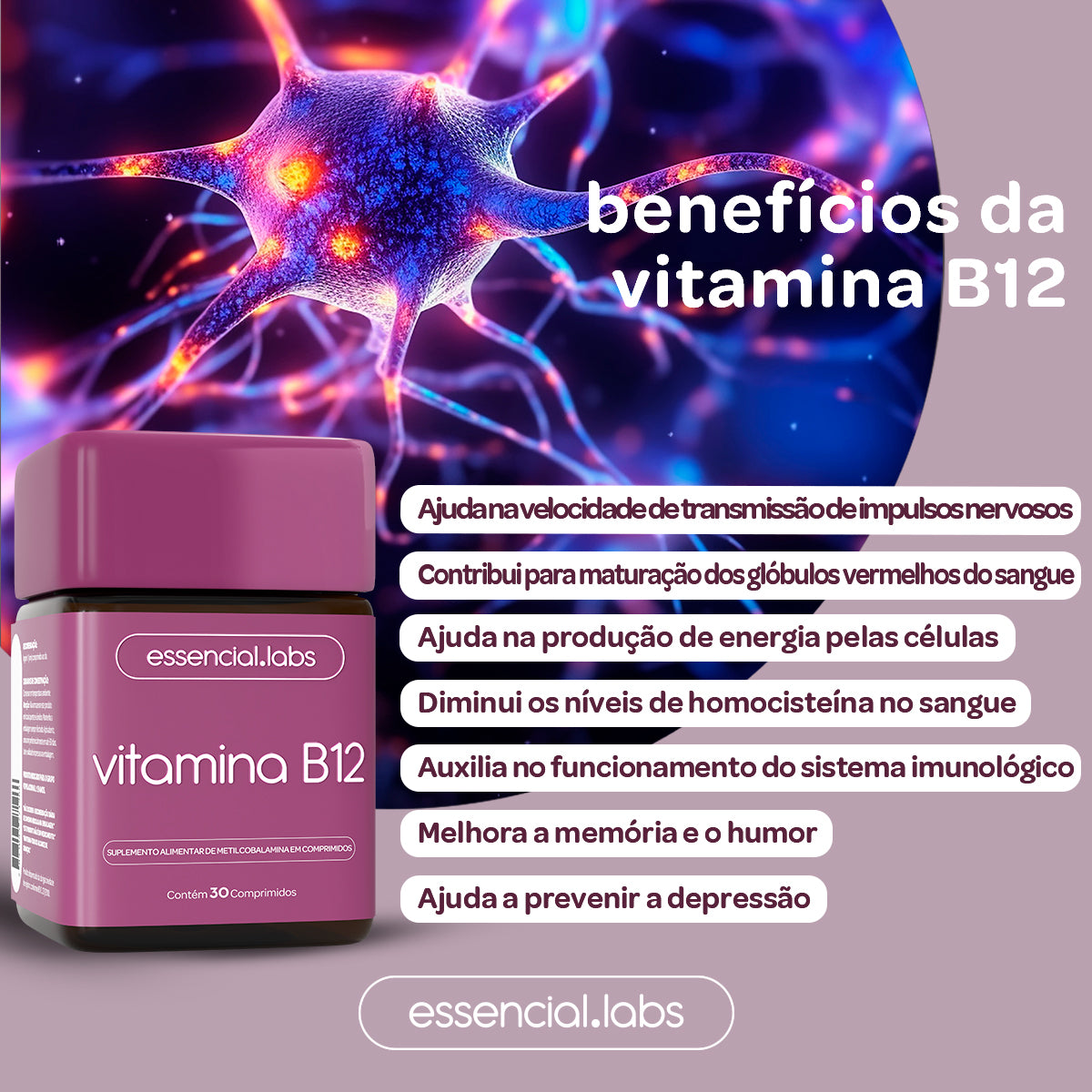 Vitamina B12 - Essencial Labs - 30 comprimidos