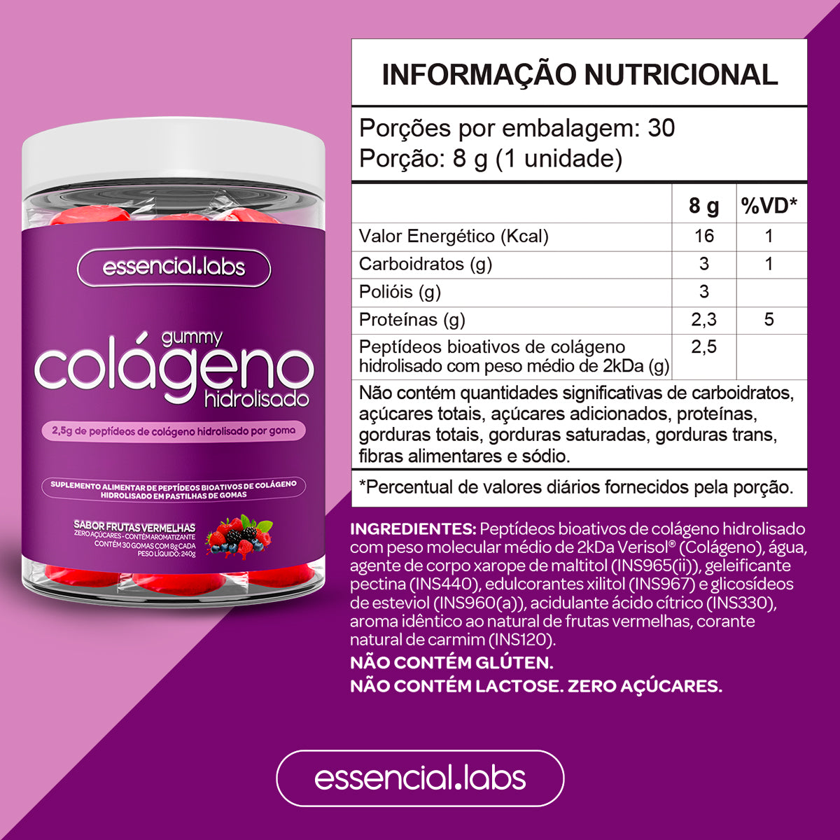 Gummy Colágeno - Essencial Labs - Sabor Frutas Vermelhas