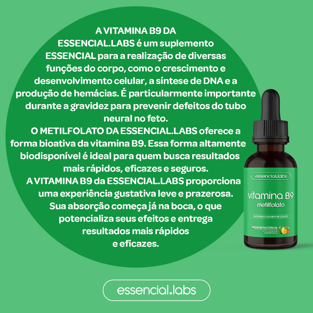 Vitamina B9 Metilfolato - Essencial Labs - 30ml