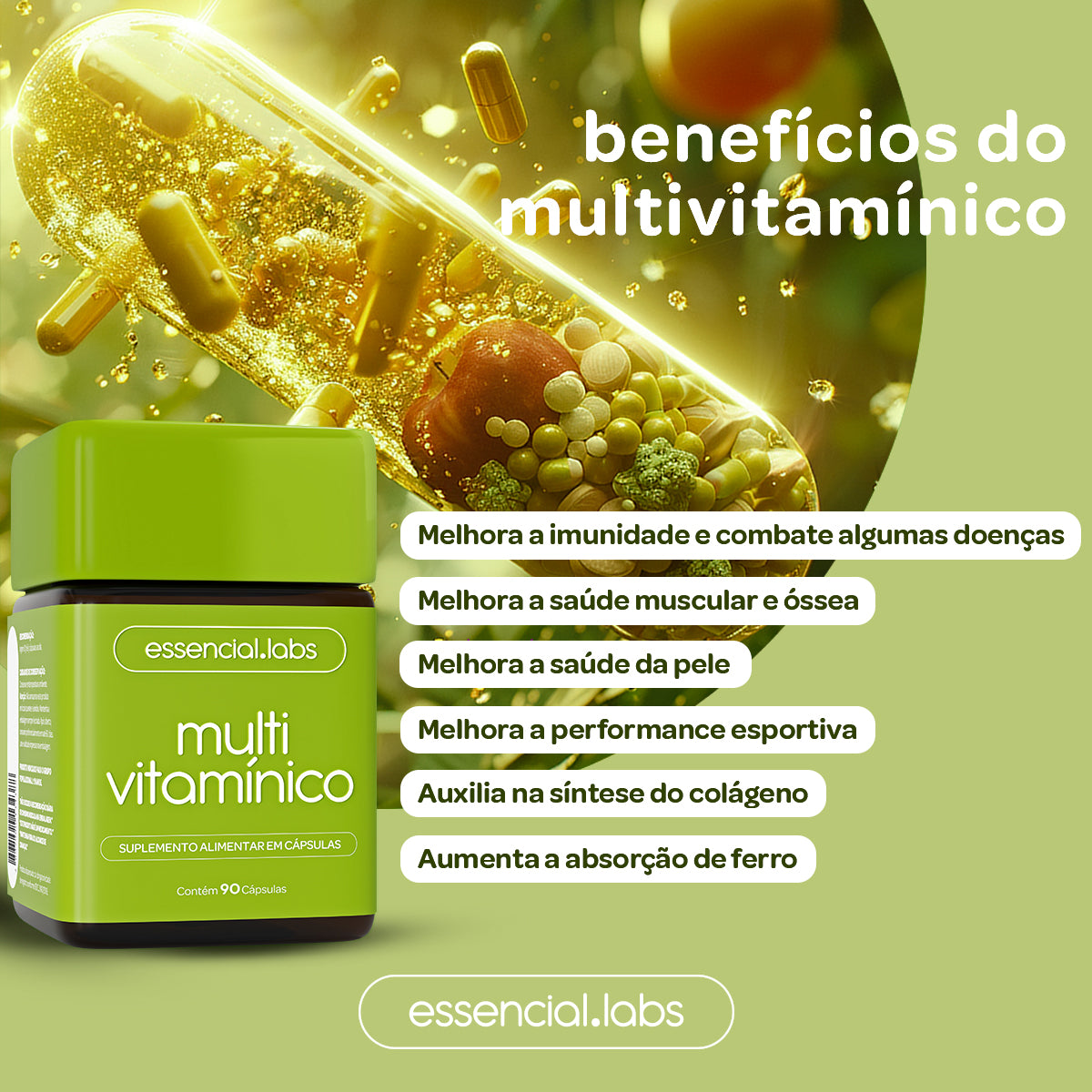 Multivitaminico de A a Zinco - Essencial Labs - 90 cápsulas