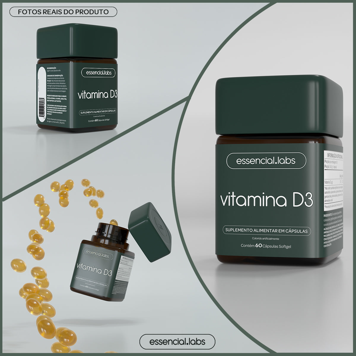 Vitamina D3 - Essencial Labs - 60 Cápsulas Softgel
