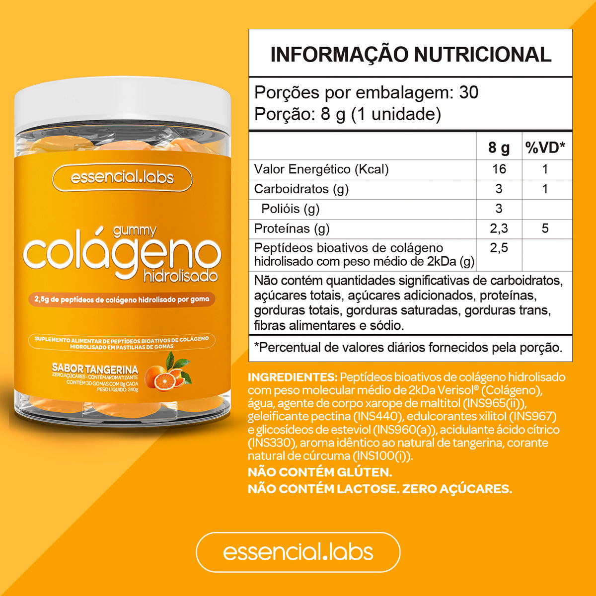 Gummy Colágeno - Essencial Labs - Sabor Tangerina