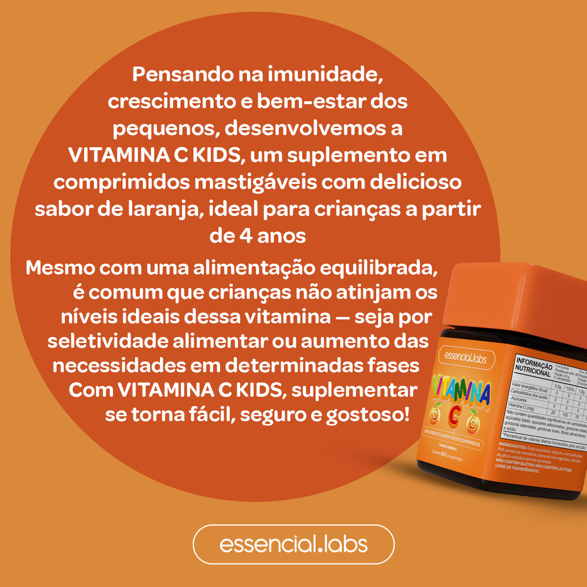 Vitamina C Kids - Essencial Labs - 60 comprimidos
