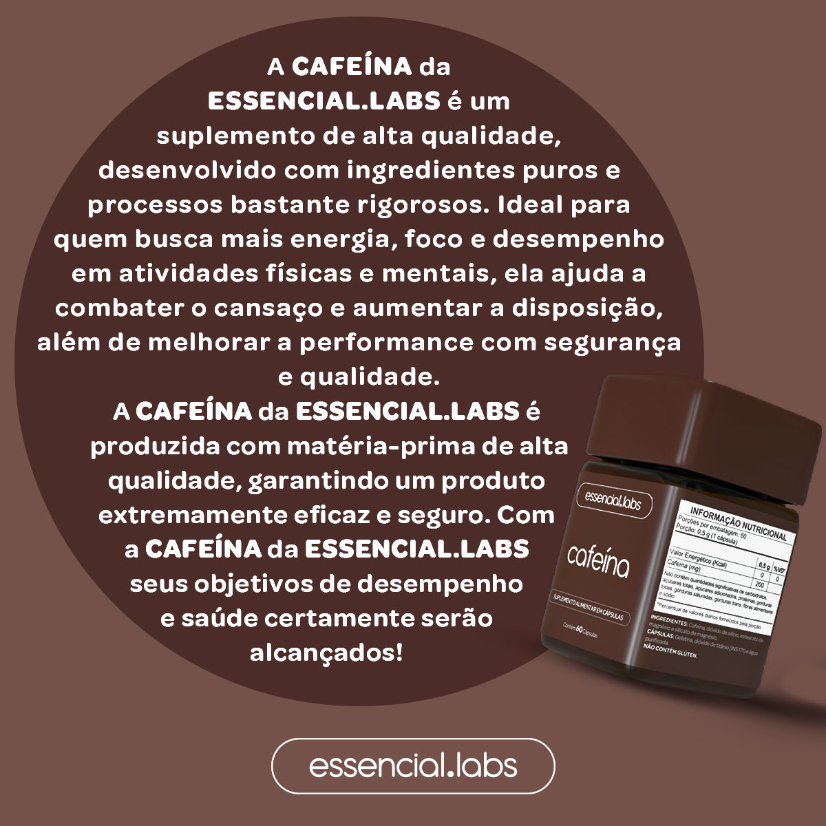 Cafeína - Essencial Labs - 60 cápsulas