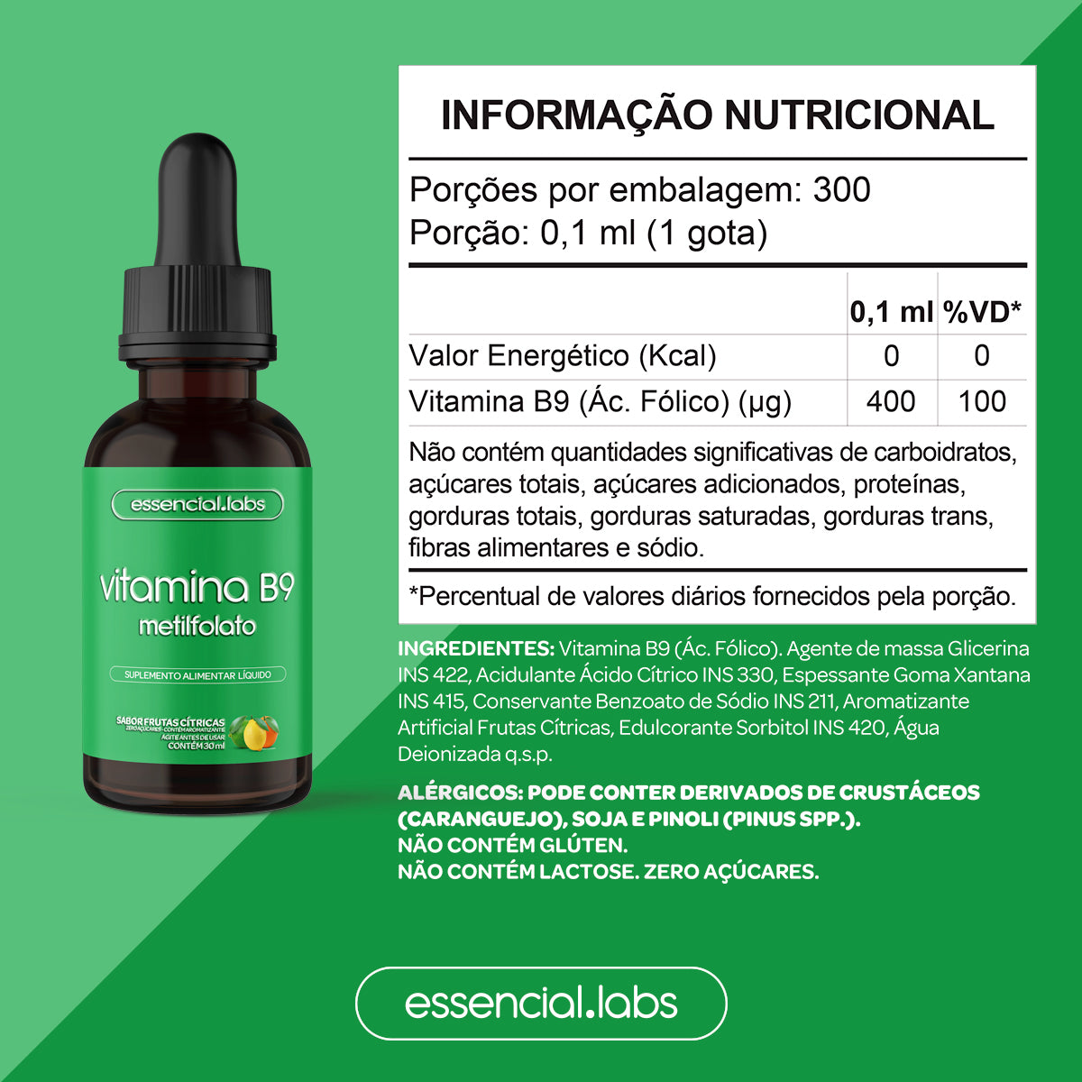 Vitamina B9 Metilfolato - Essencial Labs - 30ml