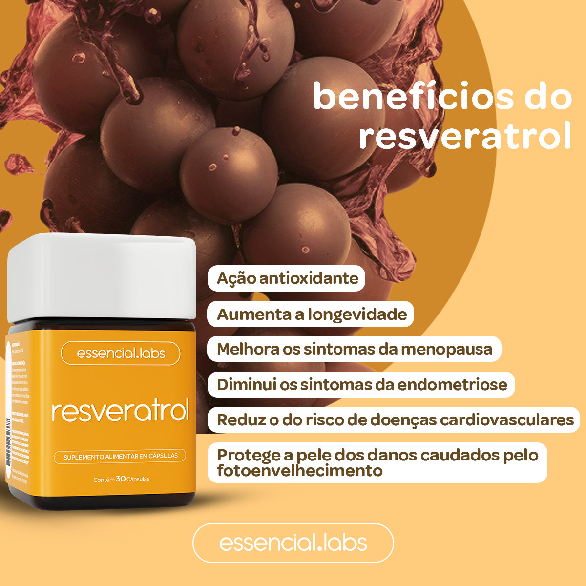 Resveratrol - Essencial Labs - 30 cápsulas