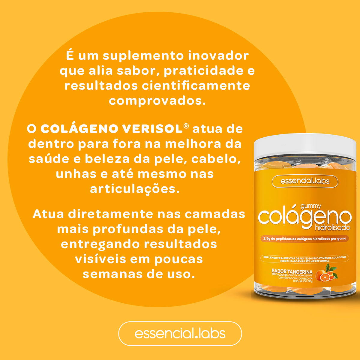 Gummy Colágeno - Essencial Labs - Sabor Tangerina
