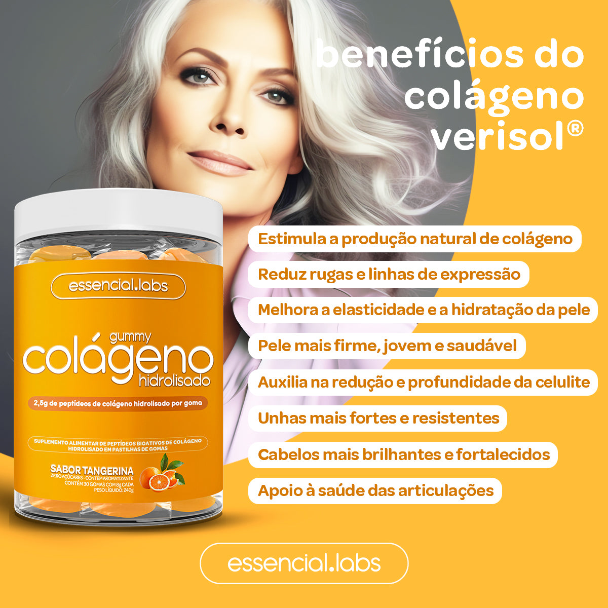 Gummy Colágeno - Essencial Labs - Sabor Tangerina