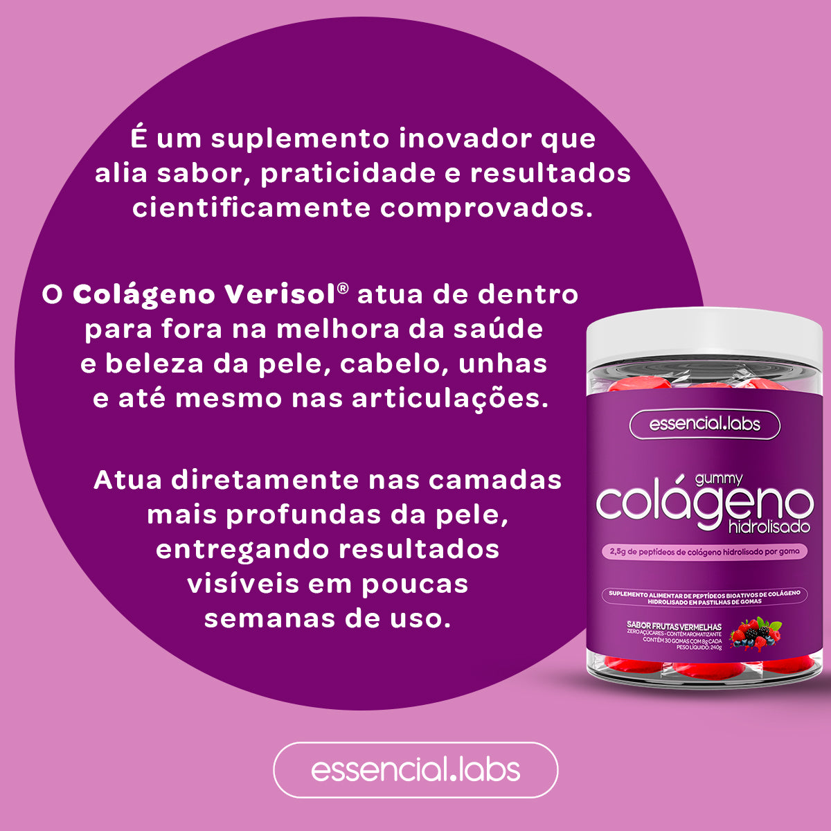 Gummy Colágeno - Essencial Labs - Sabor Frutas Vermelhas