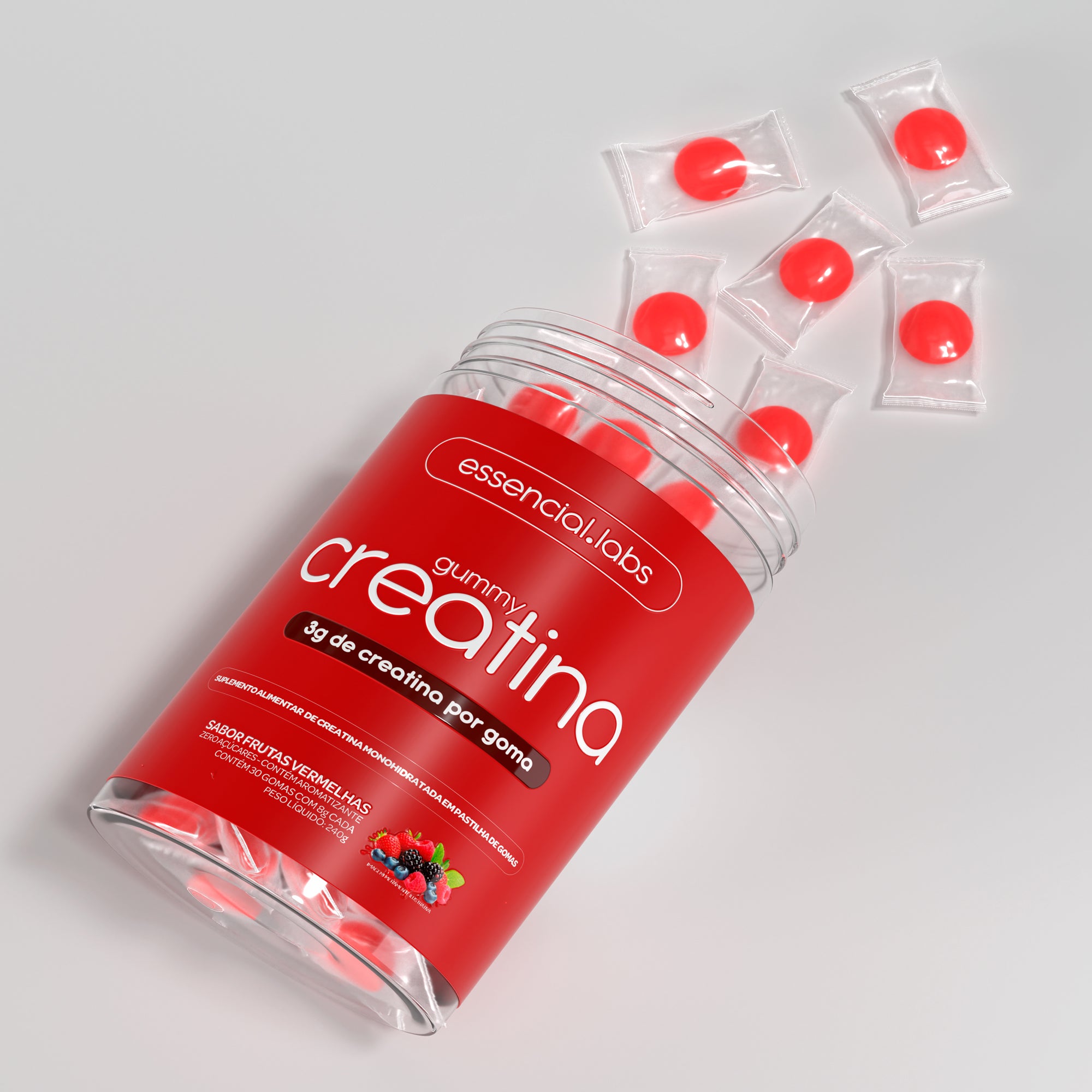 Gummy Creatina - Essencial Labs - Sabor Frutas Vermelhas