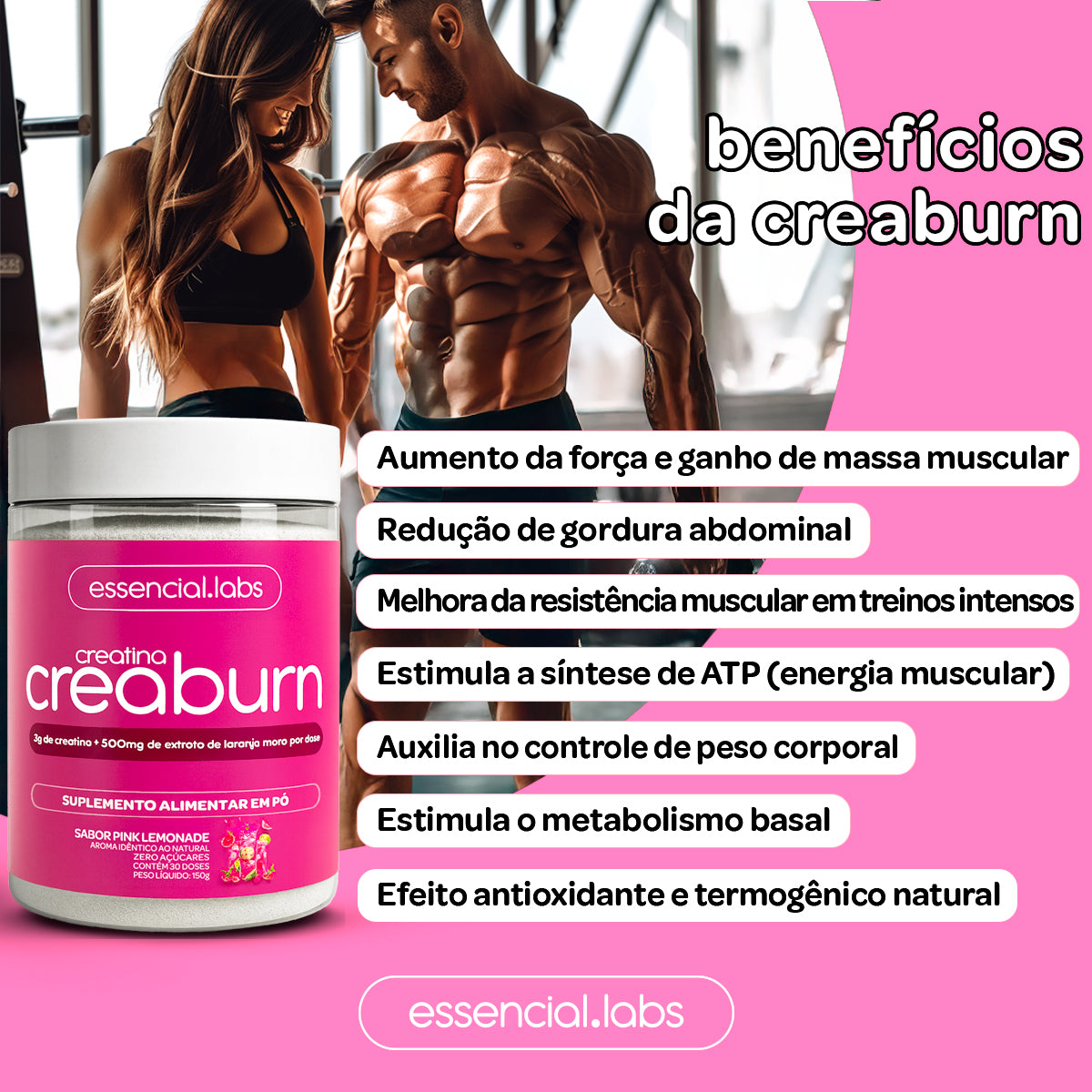 Creaburn Sabor Pink Lemonade - Essencial Labs - 150g