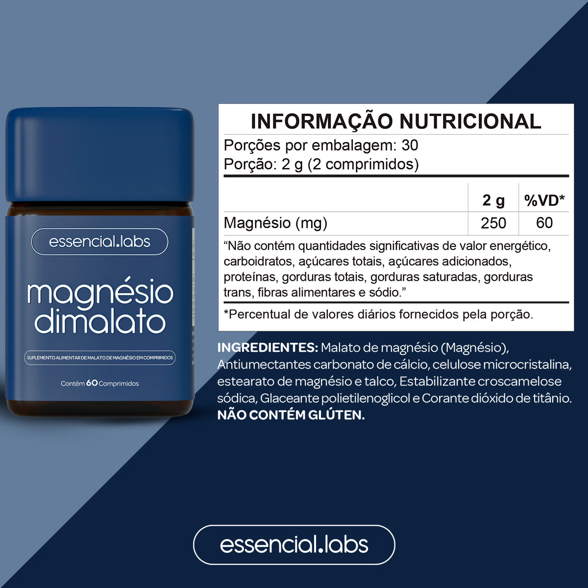 Magnésio Dimalato - Essencial Labs - 60 comprimidos