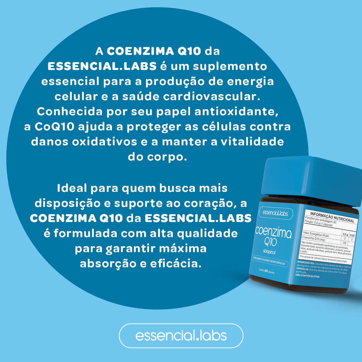 Coenzima Q10 - Essencial Labs - 60 cápsulas