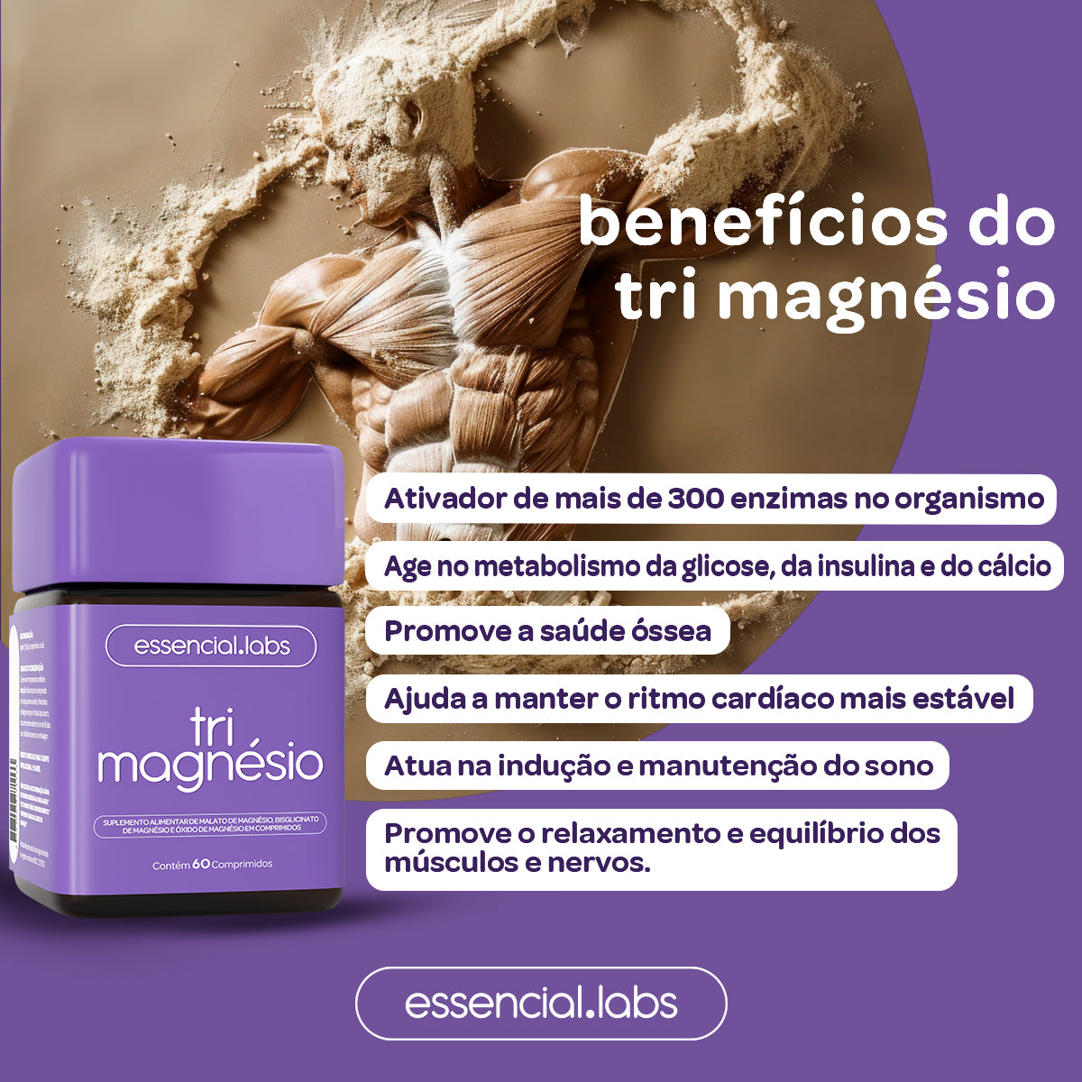 Tri Magnésio - Essencial Labs - 60 comprimidos