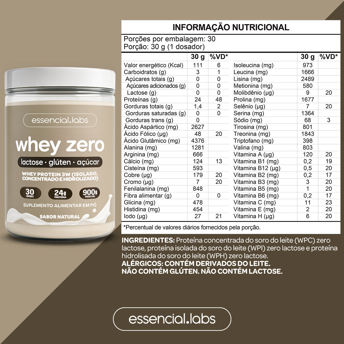 Whey Protein Zero Lactose - Essencial Labs - 900g
