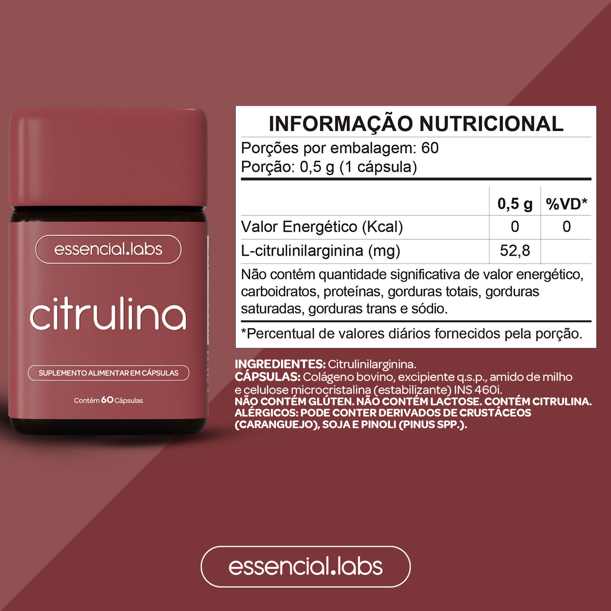 Citrulina - Essencial Labs - 60 cápsulas
