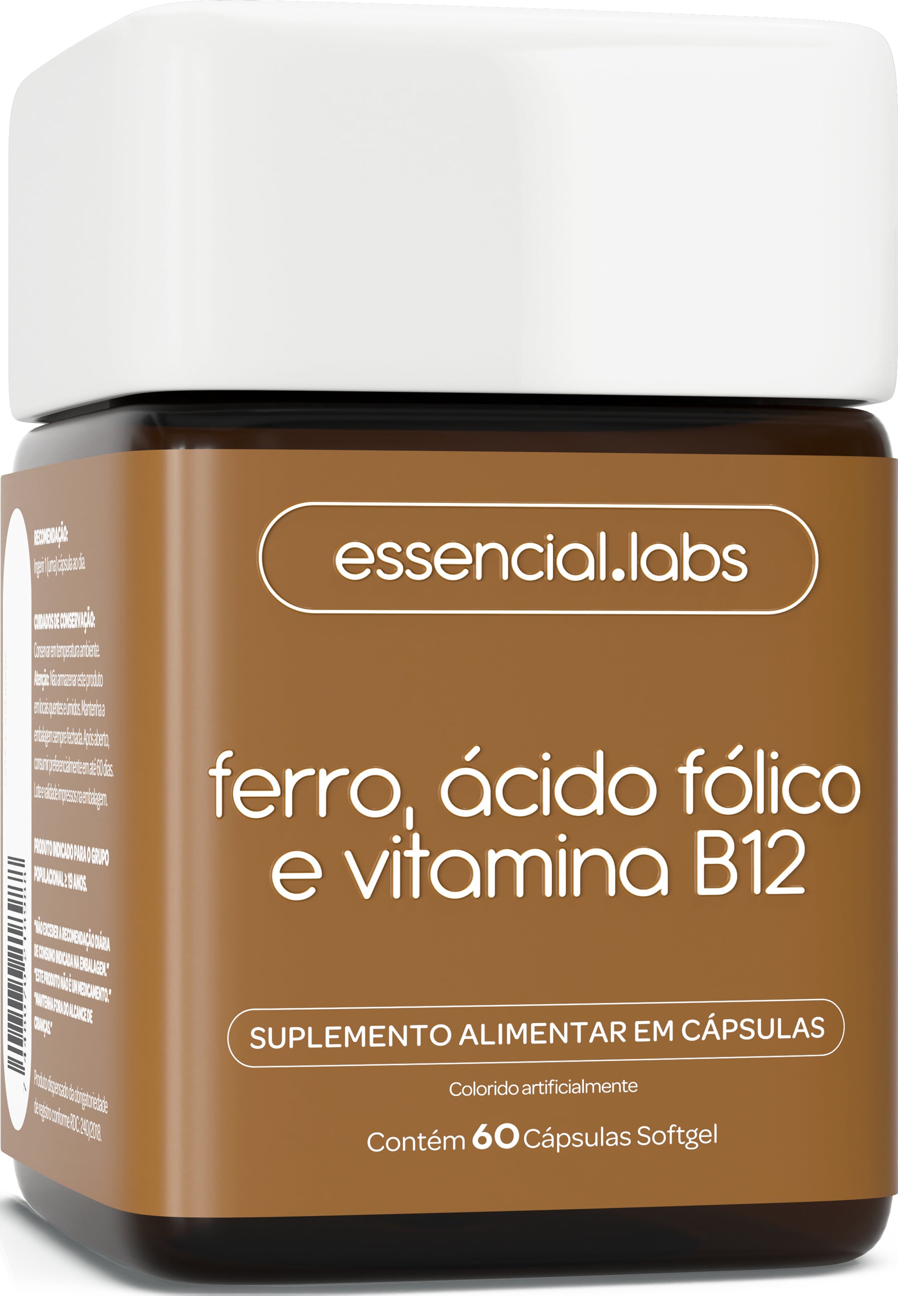Ferro com Ácido Fólico e Vitamina B12 - Essencial Labs - 60 Cápsulas Softgel
